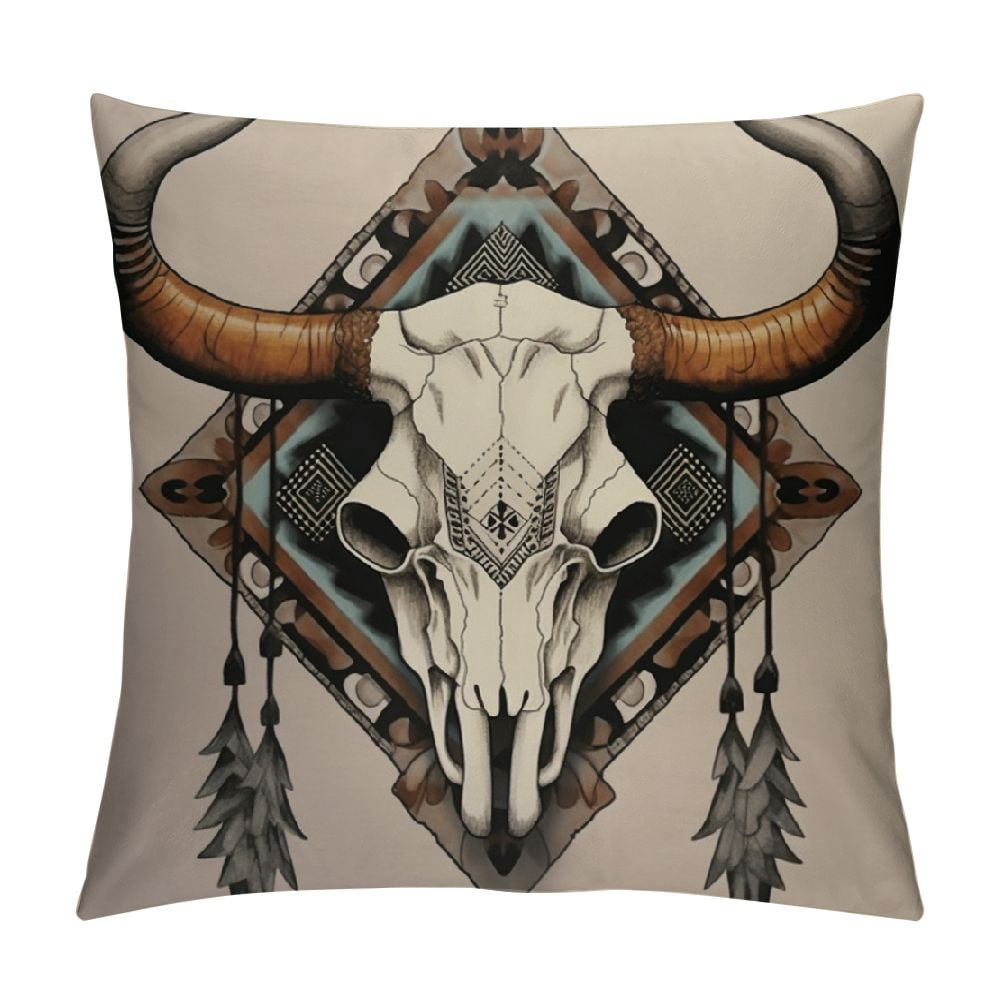 COMIO Longhorn Skull Pillow Cover, Western Throw Pillows, Cow Skull