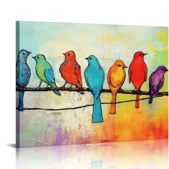 COMIO Loomarte Bird Pictures Wall Decor Five Singing Birds Painting Canvas Print Artwork Abstract Painting Walls Art for Home Bathroom Bedroom Kitchen Living Room Ready to Hang