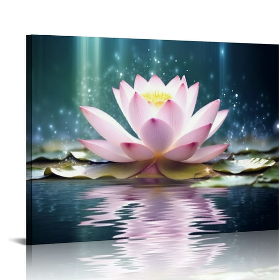 COMIO Lotus Flower Canvas Print Zen Wall Art Spa Pictures Decor Floral Blooming Painting Yoga room Bathroom Bedroom Decor Frame (Lotus Flower, 20x16 inch)