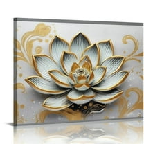 COMIO Lotus Flower Canvas Wall Art Gold Gray Painting Pictures Framed Zen Yoga Room Artwork Prints Minimalism Home Ofiice Dceor 20x16in