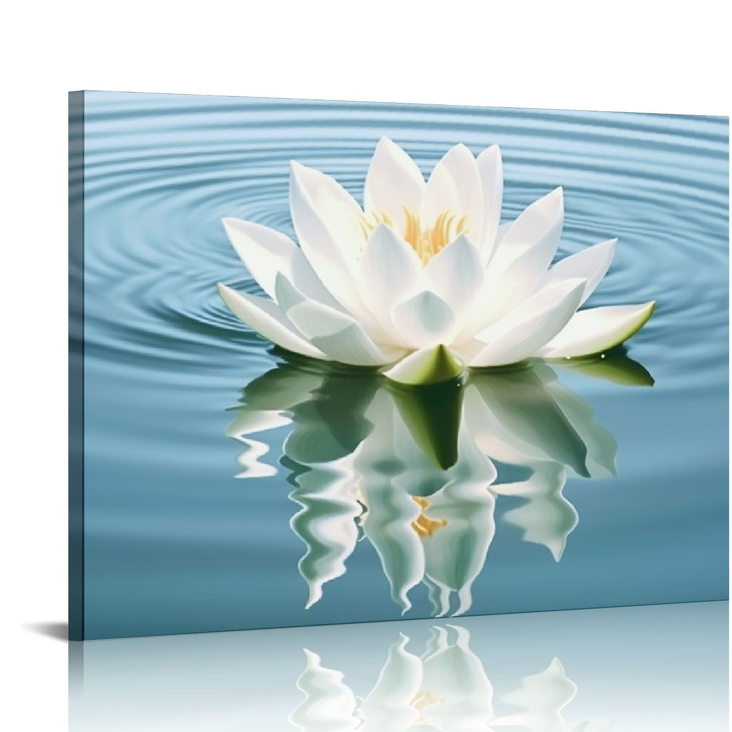 Modern White Lotus Flower Canvas Wall Art - Gold Accents On Gray Background, 16x24 Inches, Gallery Wrapped