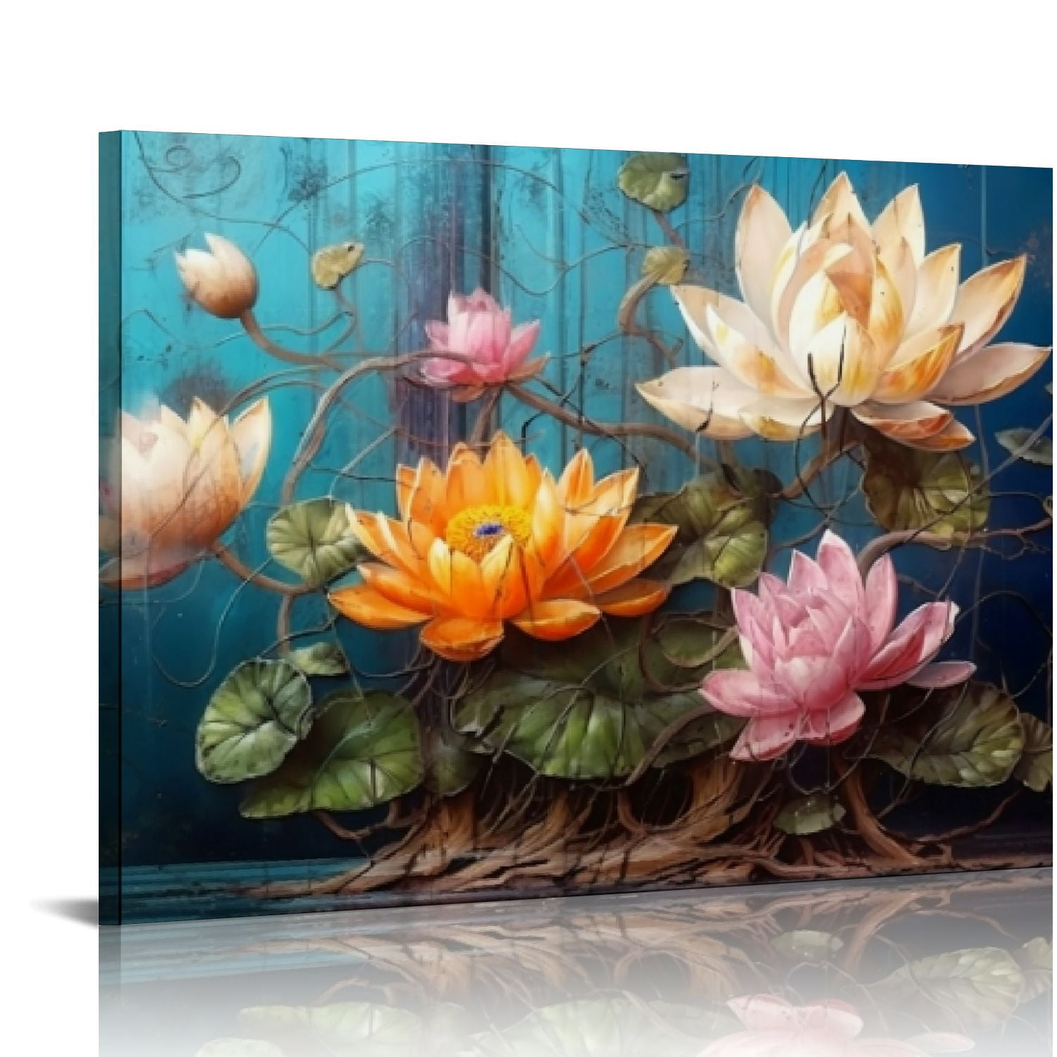 COMIO Lotus Flower Wall Art for Living Room, Floral Canvas Wall Decor ...
