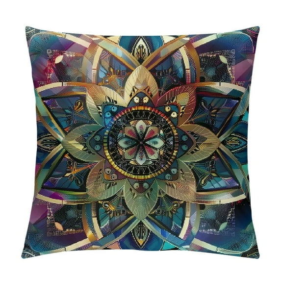 COMIO Lotus Pillow Sham, Gradient Diagonal Mystic Geometric Alchemy Trippy Motif with Ornaments, Decorative Standard King Size Printed Pillowcase, , Indigo Blue