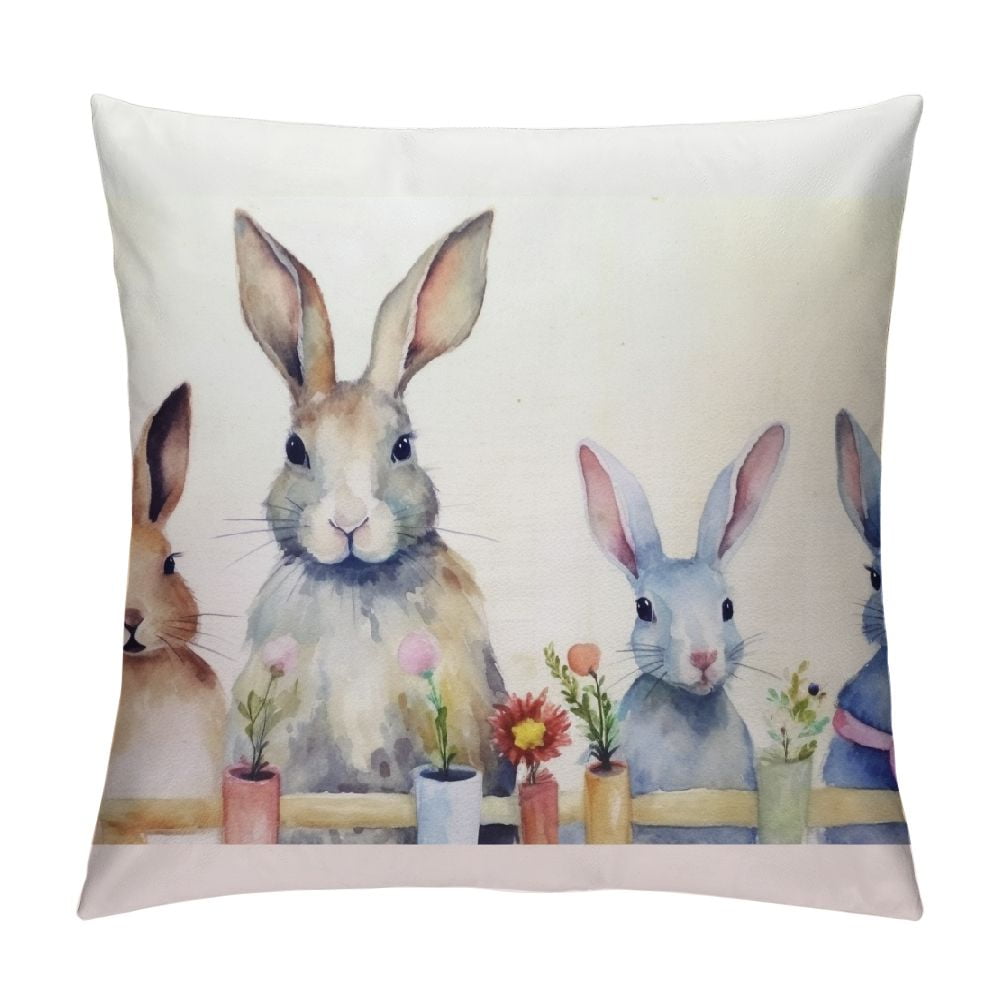 COMIO Lovely Rabbit Throw Pillow Case Colorful Bunny with Flower Wreath