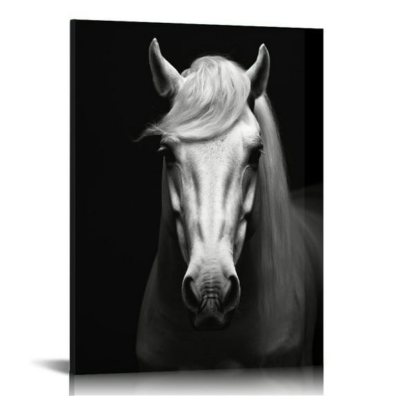 COMIO LyeArtork Black and White Horses Painting Picture Print on Canvas Vintage Animals Canvas Wall Art Wooden Stretched Framed Posters Prints for Home Men Office Bedroom Decoration