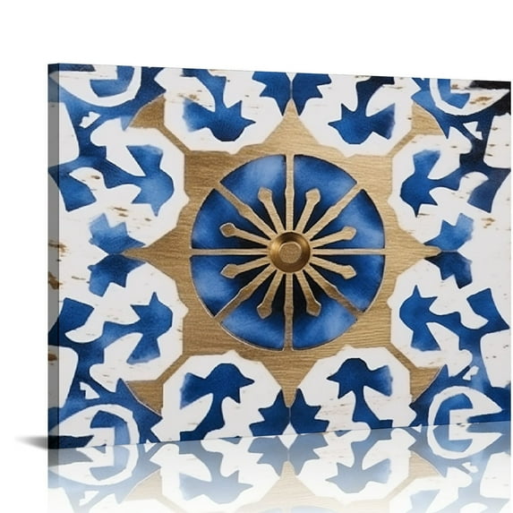 COMIO Mandala Wall Art Canvas Prints Abstract Boho Painting Pictures Blue Artwork for Bedroom Living Room Bathroom Decor