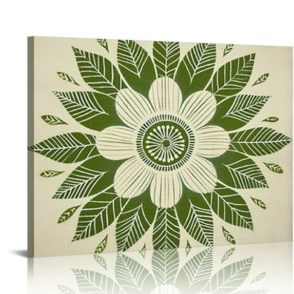 COMIO  Mandala Wall Art for Living Room Lemon Green Boho Flowers Pattern Canvas Prints Artwork Vintage Floral Pictures Stretched Framed for Girl Yoga Spa Decorations.