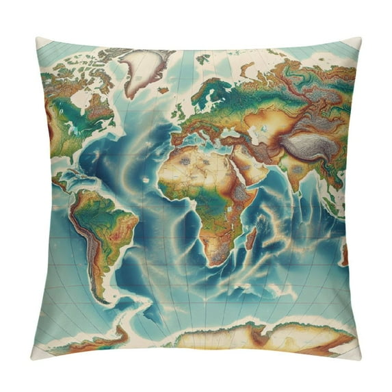 COMIO Map Throw Pillow Cover Geography World Map Ocean Mountain America Europe Asia Africa Rectangle Pillow Cases Home Decorative Cushion Cover for Bed Sofa Blue Green