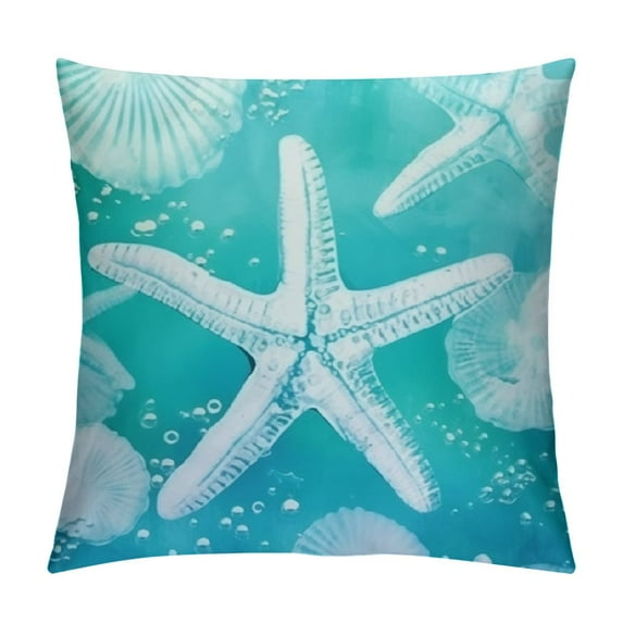 QZHH Marine Life Aqua Starfish Seashell and Coral Light Blue Throw Pillow Covers Decorate Coastal Beach House Home Living Room,Summer Beach Pillowcase