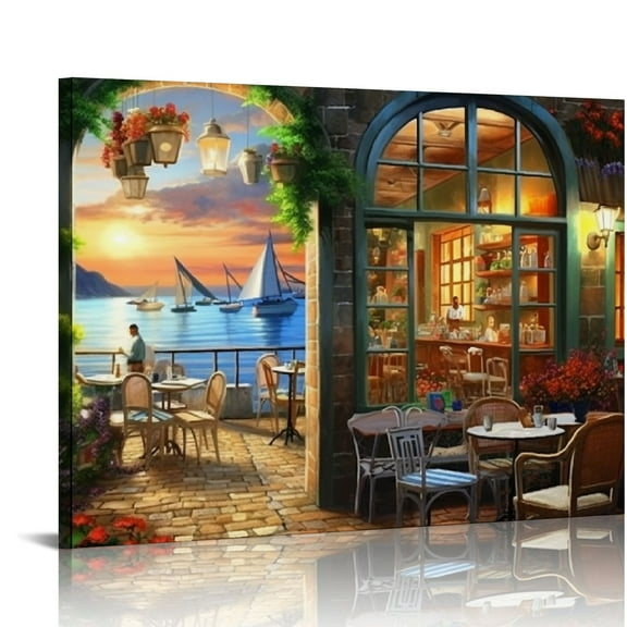 COMIO  Mediterranean Evening Canvas Wall Art Print, Italy Home Decor Artwork