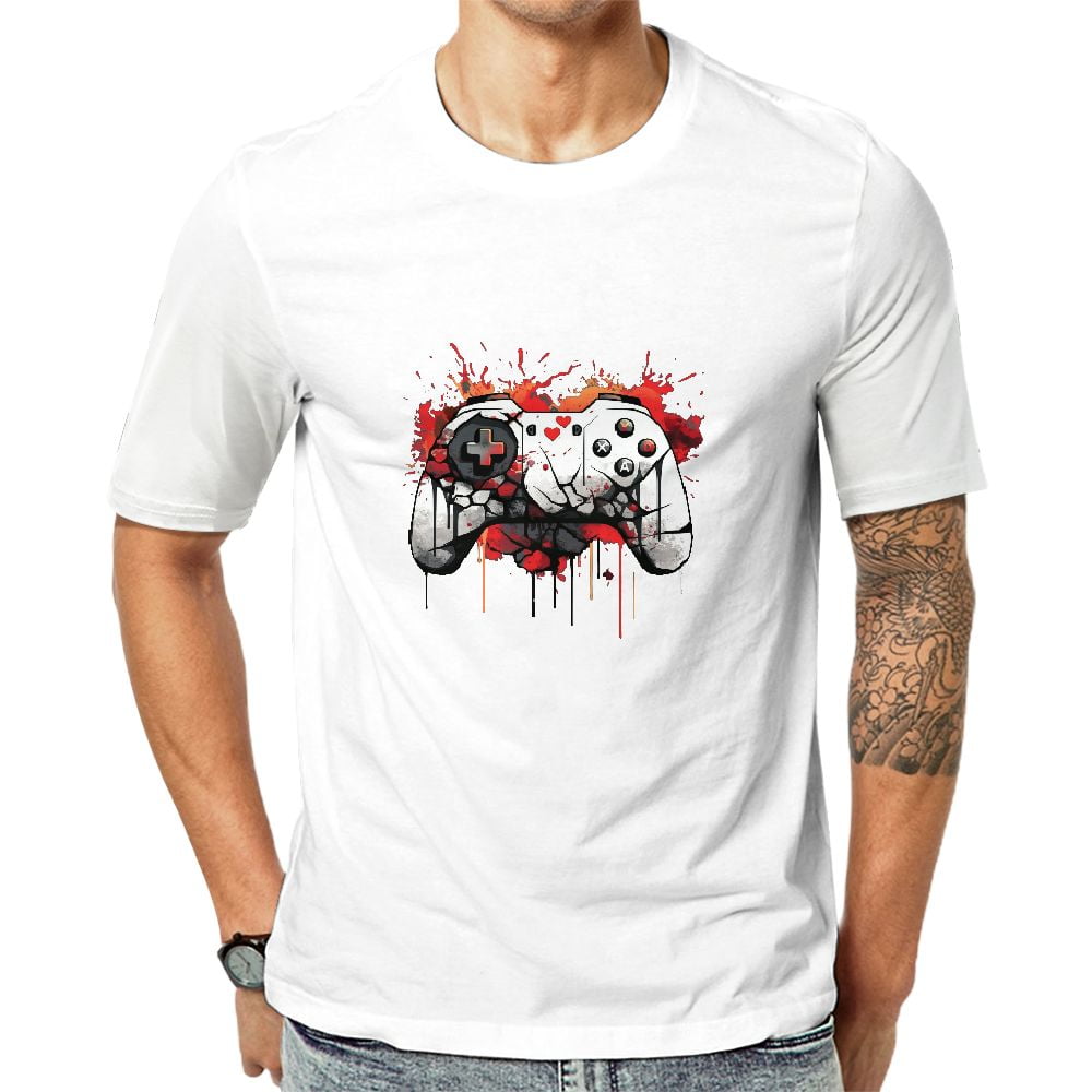 COMIO Men's Cropped T-Shirt Video Game Controller White - Walmart.com