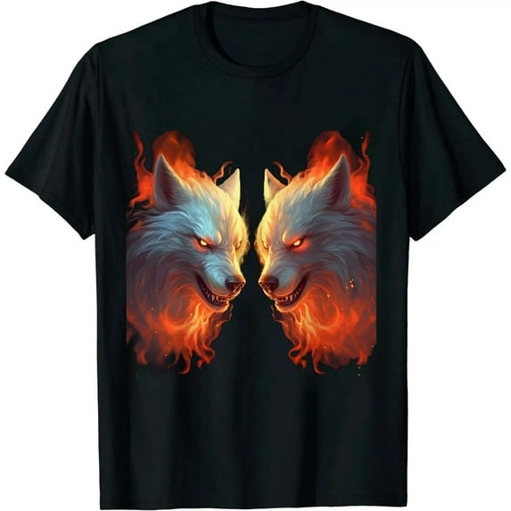 COMIO Men's Fire Wolf Pack Pattern T-Shirt 3D Printed T-Shirt Novelty Pattern T-Shirt Fashion Top