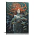 thumbnail image 1 of COMIO  Mermaid Fish Swirling Painting Canvas Wall Art, 1 of 4