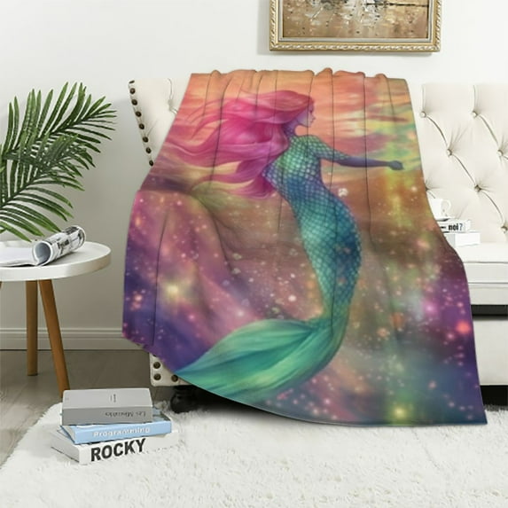 COMIO Mermaid Tail Mythical Ocean Life Flannel Throw Blankets for Chair Decorative Cover,Super Soft Gift Idea