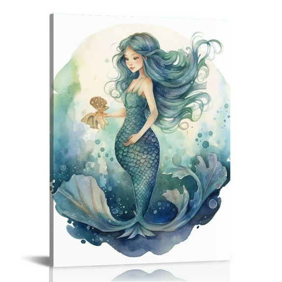 COMIO  Mermaid Wall Art Bathroom Decor Colorful Fish Scale Canvas Picture Marine Theme Painting Romantic Pink Blue Artwork Girls Gift Home Bedroom Nursery Wall Decor