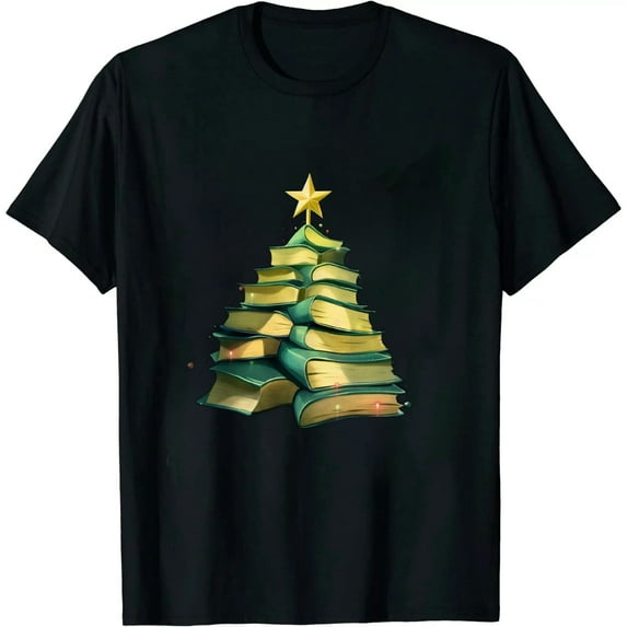COMIO Merry Bookmas Books Pine Tree Funny Reading Lover Christmas T-Shirt