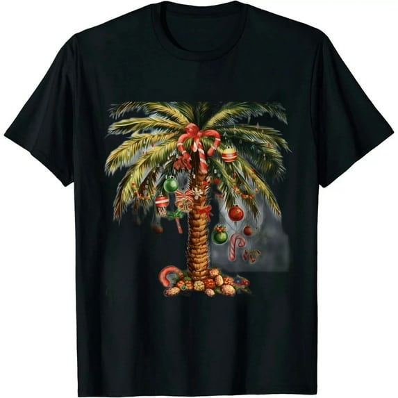 COMIO Merry Christmas Palm Tree Light Hawaiian Tropical Christmas T-Shirt