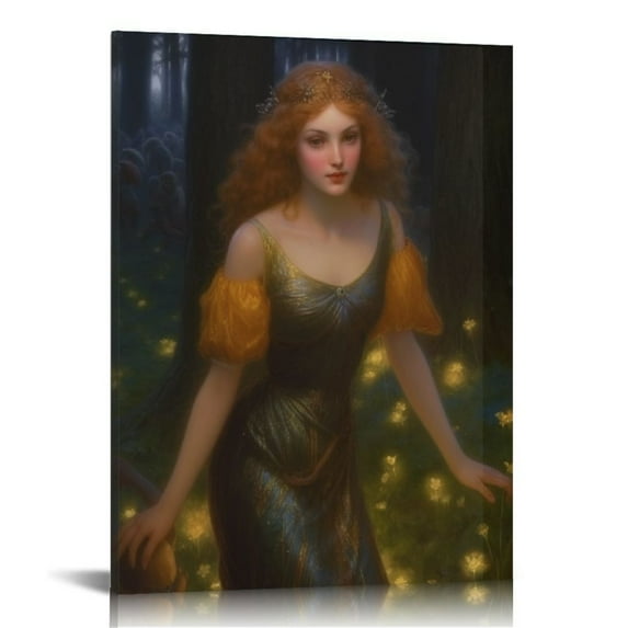 COMIO Midsummer Eve by Edward Robert Hughes Canvas Wall Art Print Little Fairies in Forest Romanticism Fine Art Oil Painting Office Living Room Bedroom Home Decor Ready to Hang