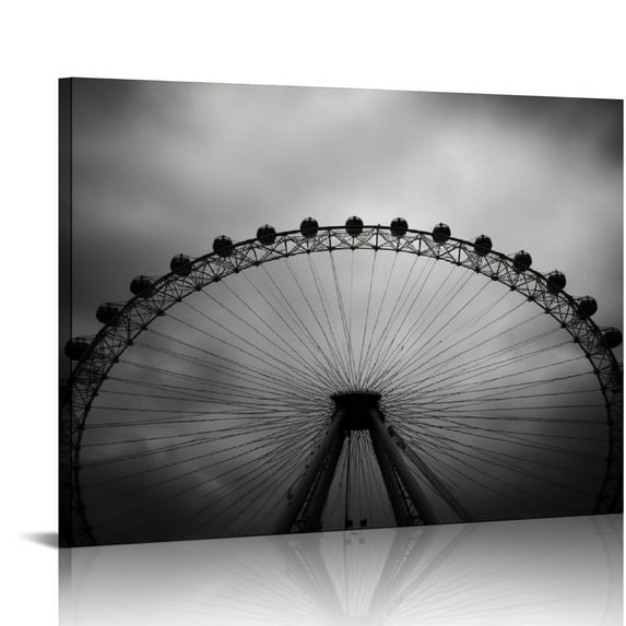 COMIO Minimalist Black And White Photography Art Decoration London Eye Ferris Wheel Poster Canvas Wall Canvas Painting Wall Art Poster for Bedroom Living Room Decor