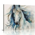 thumbnail image 1 of COMIO Minimalist Watercolor Horse Portrait Blue Beige Canvas Third Wall Art, 16 x 12, 1 of 4