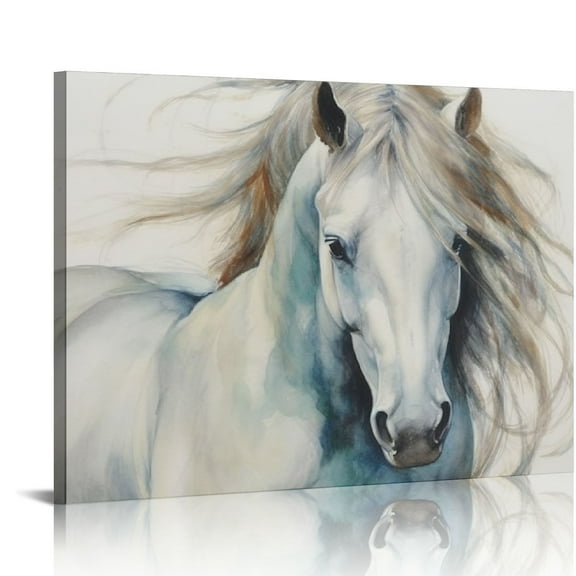 COMIO Minimalist Watercolor Horse Portrait Blue Beige Canvas Third Wall Art