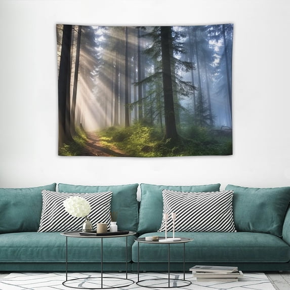 COMIO  Misty Forest Tapestry Wall Hanging Nature Landscape Tapestry Sunshine Through Tree Tapestries for Bedroom Living Room Dorm Decor(40×30inch)