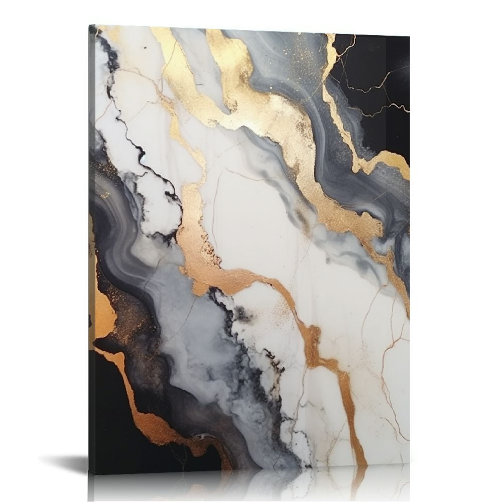 COMIO Modern Abstract Black and Gold Canvas Wall Art Fluid Lines Marble ...