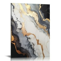 COMIO Modern Abstract Black and Gold Canvas Wall Art Fluid Lines Marble Pictures Posters Prints Painting White Grey Wall Decor for Bathroom Bedroom Living Room Office Home Decoration