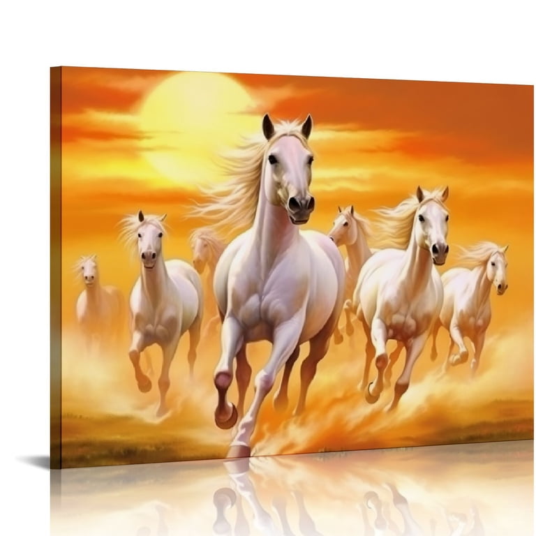 White Horse Painting On Canvas Large White Horse Painting Framed Wall
