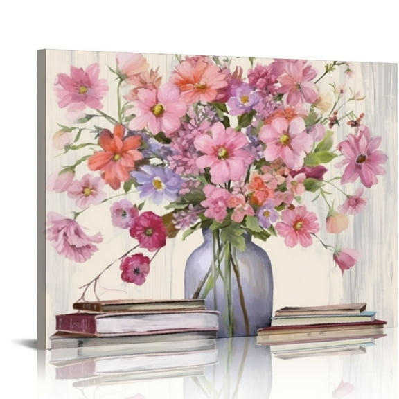 COMIO Modern Artwork Pink Flowers Canvas Print Wall Art Decor - Perfect for Girls Bedrooms and Living Spaces