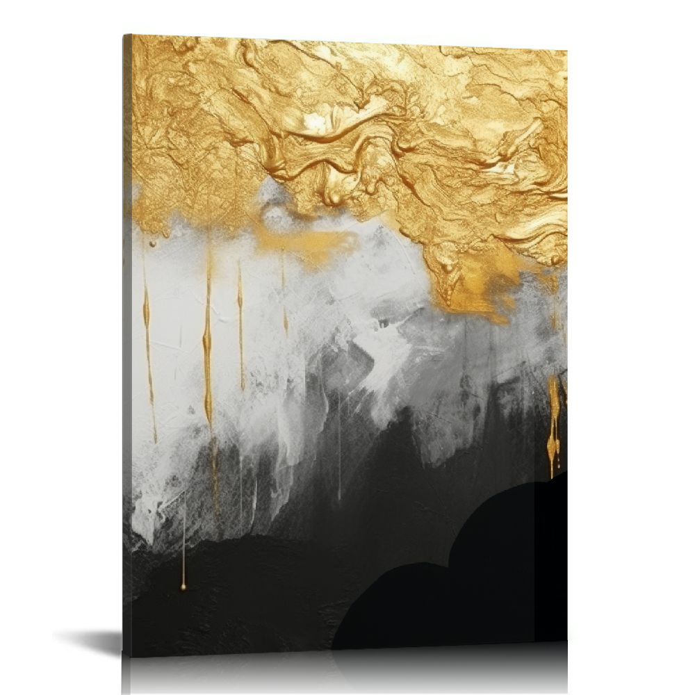 COMIO Modern Black and Gold Wall Art Decor for Living Room White Marble ...