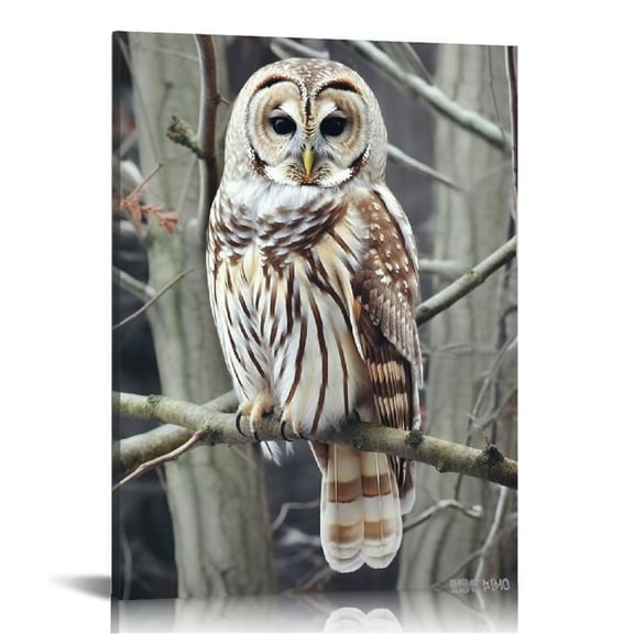 COMIO  Modern Canvas Wall Art Square Art Painting for Bedroon Living Room Bathroom,The Owl On Branch Winter Landscape Artworks Home Decor