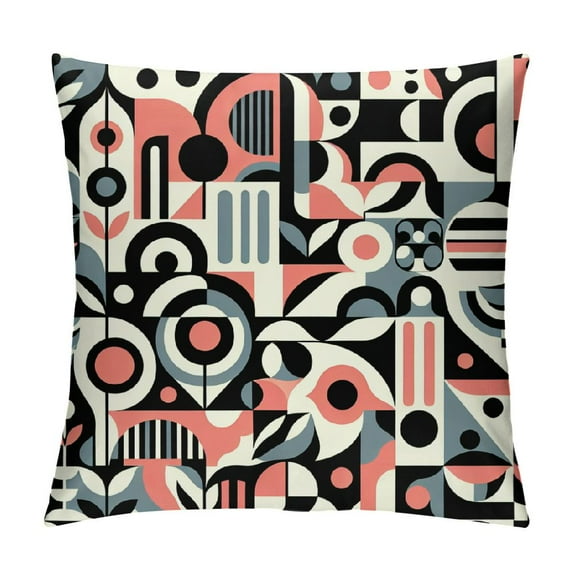 COMIO Modern Geometry Throw Pillow Cover Pink Black Geometric Grid Plaid Decorative Pillow Case Abstract Art Pattern Cushion Cover for Home Bed Sofa Office