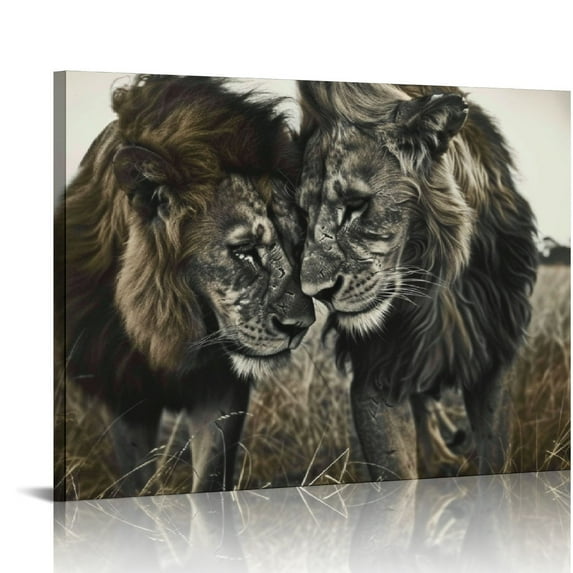 COMIO Modern Lion Lioness Black and White Pictures Office Bedroom Wall Art Minimalist Animal Couple Artwork Framed Canvas Painting Print for Home Bathroom Kitchen Décor Love Gift