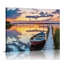 thumbnail image 1 of COMIO Modern Nature Sunrise Gallery Artwork Relaxing Long Pier Sand Scenery Prints Large Boat Shore Scene Picture Colorful Mountain Sunset Painting for Living Room, 1 of 4