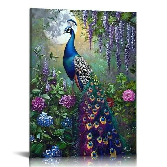 COMIO Modern Peacock Pictures Canvas Wall Decor Vintage Wall Art Print on Canvas for Home and Office Lving Room Bedroom Decoration