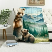 COMIO Mom and Baby Bear Nursery Blanket, Woodland Bear Blanket, Forest Animal Baby Blanket