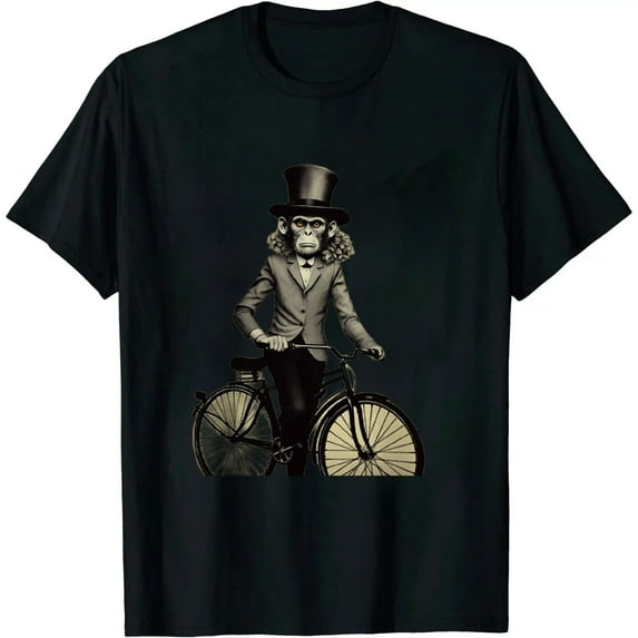 COMIO Monkey on a Bike Shirt, Penny Farthing Bike Shirt, Bicycle T-Shirt, Vintage Shirt, Mens Shirts Womens Retro Graphic Tee