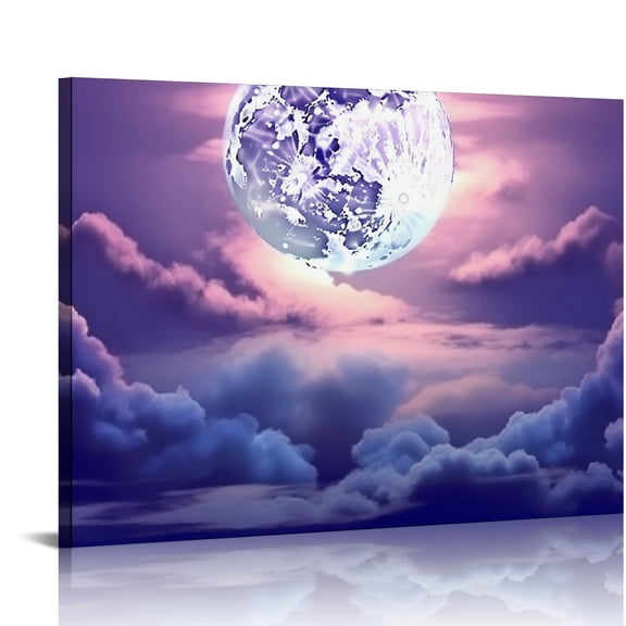 COMIO Moon Art Purple Wall Posters and Wall Art Picture Decor Canvas Prints Framed 20x16in