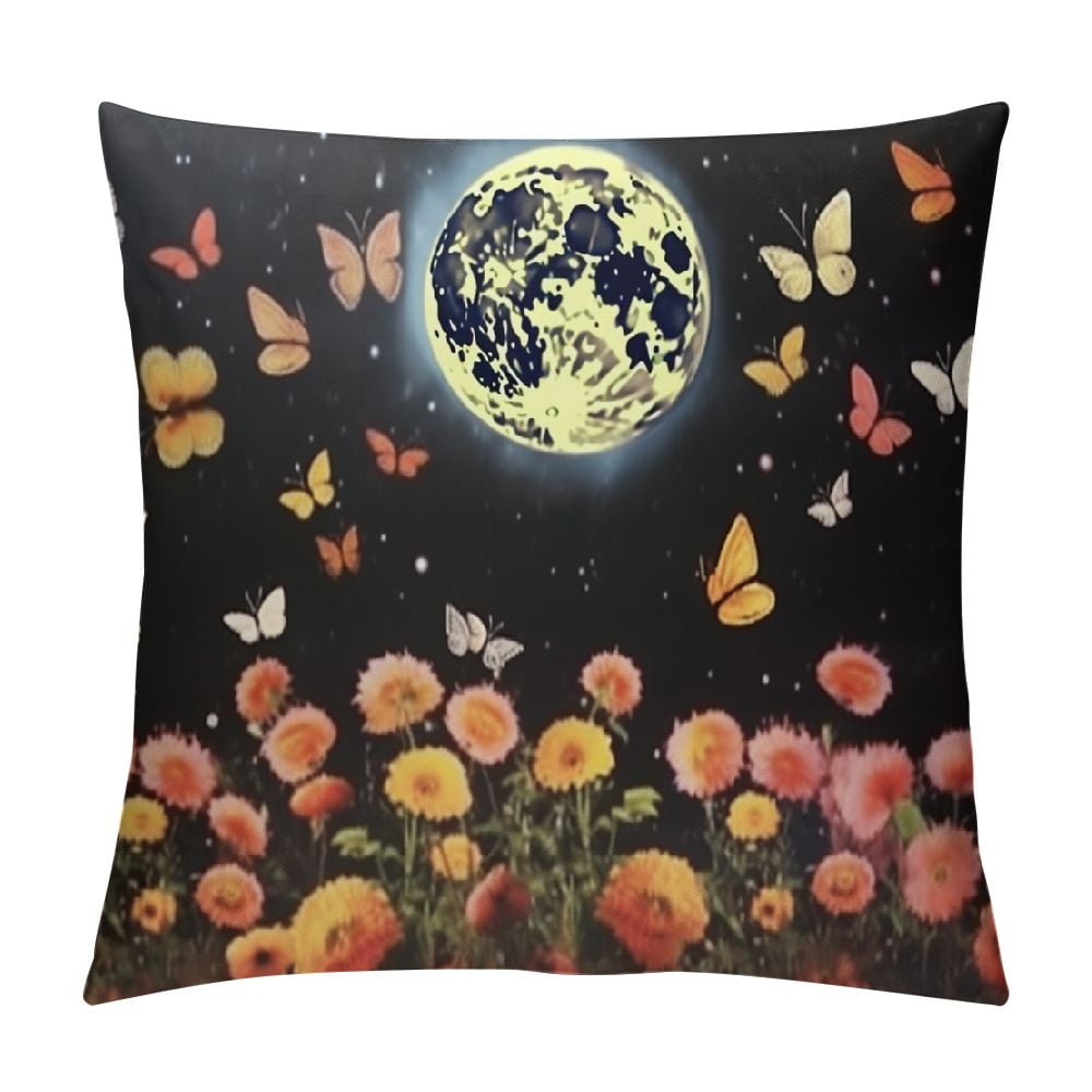 COMIO Moon Phases Throw Pillow Cover Queen Moon Phase Moonlit Star Night Bobo Flowers Lumbar