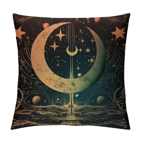 COMIO Moon & Star Alchemy Magical Astrology Burlap Throw Pillow Case Cushion Cover Couch Sofa Decorative Square 18x18 inches