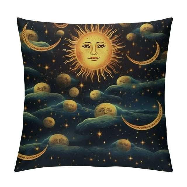 COMIO Moon Sun and Stars Throw Pillow Covers Boho Gold Celestial Bodies ...