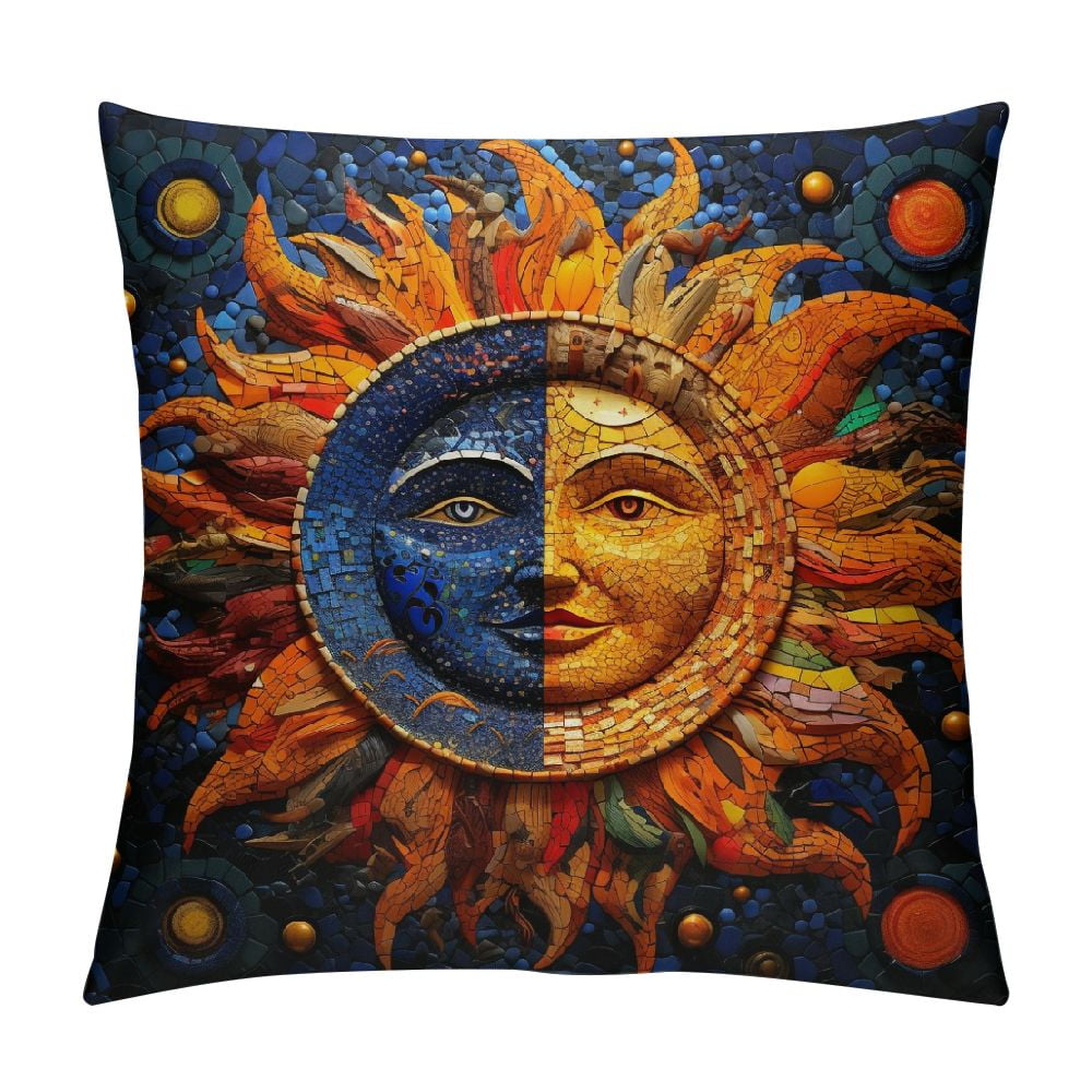 COMIO Moon Sun and Stars Throw Pillow Covers Boho Gold Celestial Bodies