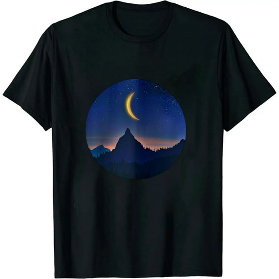 COMIO Moonlight Sunset Mountain and Forest Scene Silhouette T-Shirt