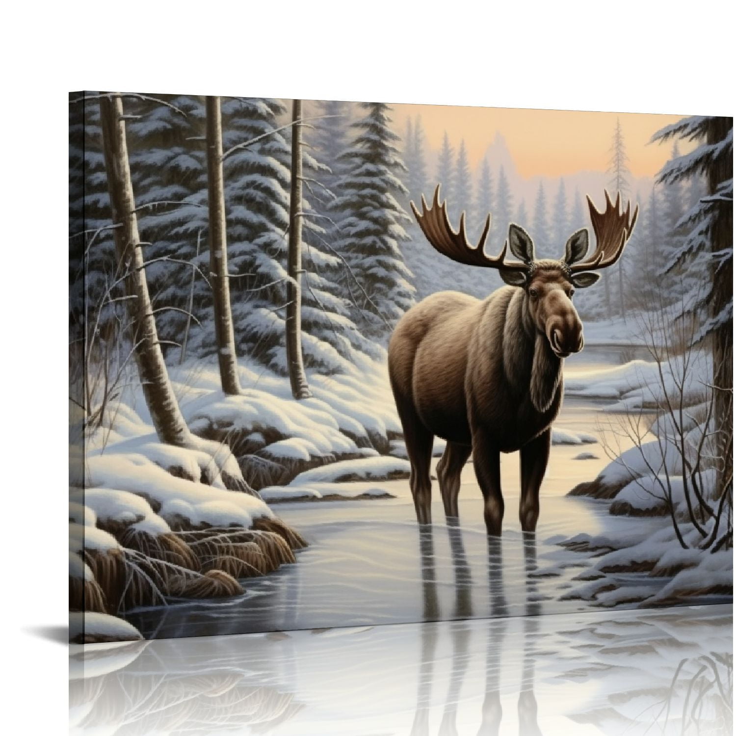 COMIO Moose Canvas Wall Art Cabin Wall Decor A Moose Walks Through A