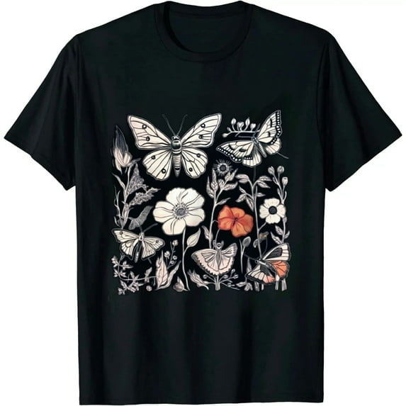 COMIO Moths, Flowers, Hummingbirds Witchy Garden Gothic T-Shirt