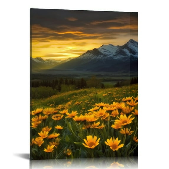 COMIO Mountain Sunset Canvas Wall Art Grand Teton National Park Landscape Painting Pictures Sunflower Field Prints Artwork for Home Office Wall Decor