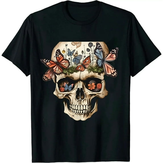 COMIO Mushroom Clothing Mushroom Collector Skull Graphic Gift T-Shirt