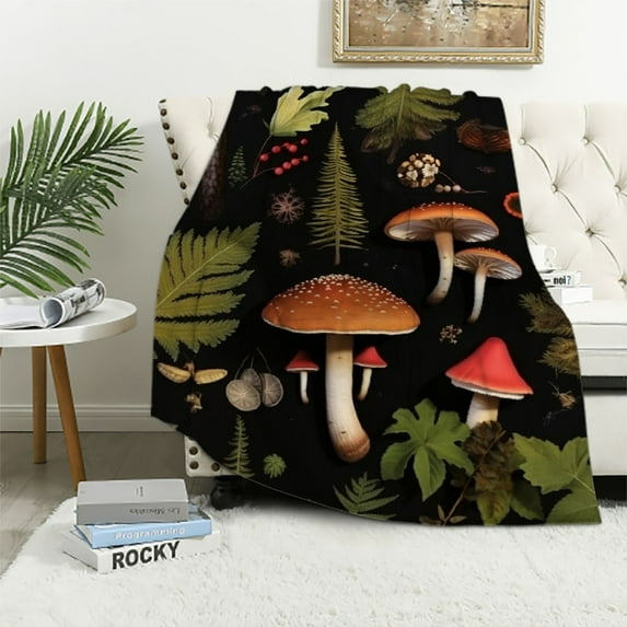 COMIO Mushroom Flannel Bed Blanket Throw Blanket Lightweight Cozy Plush Blanket for Bedroom Living Rooms Sofa Couch