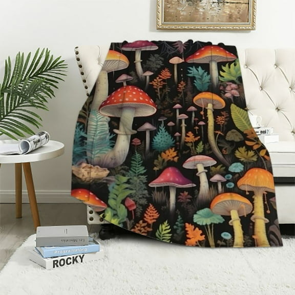 COMIO Mushroom Throw Blanket Flannel Super Soft Warm Blankets Home Decor All Season for Bedroom Couch Living Room